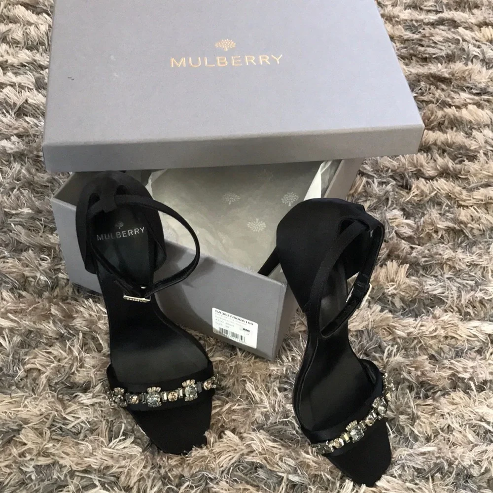 Mulberry Heeled Evening Sandal, Embellished Satin